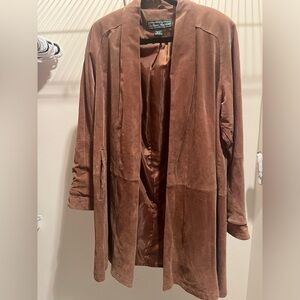 Stephanie Andrews Brown vintage leather suede long swing  coat jacket estate